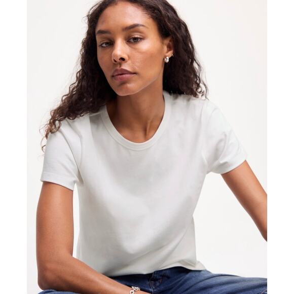 Madewell Cotton Perfect Crewneck Tee Sz 2XS White Short Sleeve Pullover Stretch - Picture 1 of 9